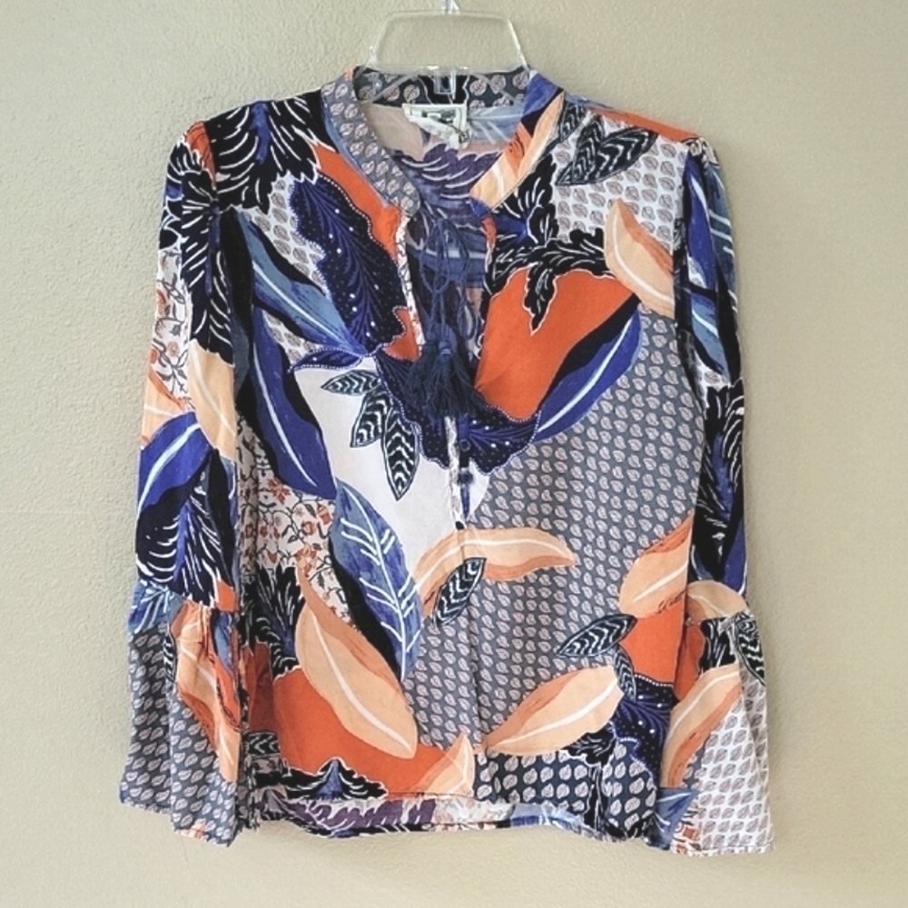 Jaase Colorful Boho Print Bell Sleeve Blouse - Size Small